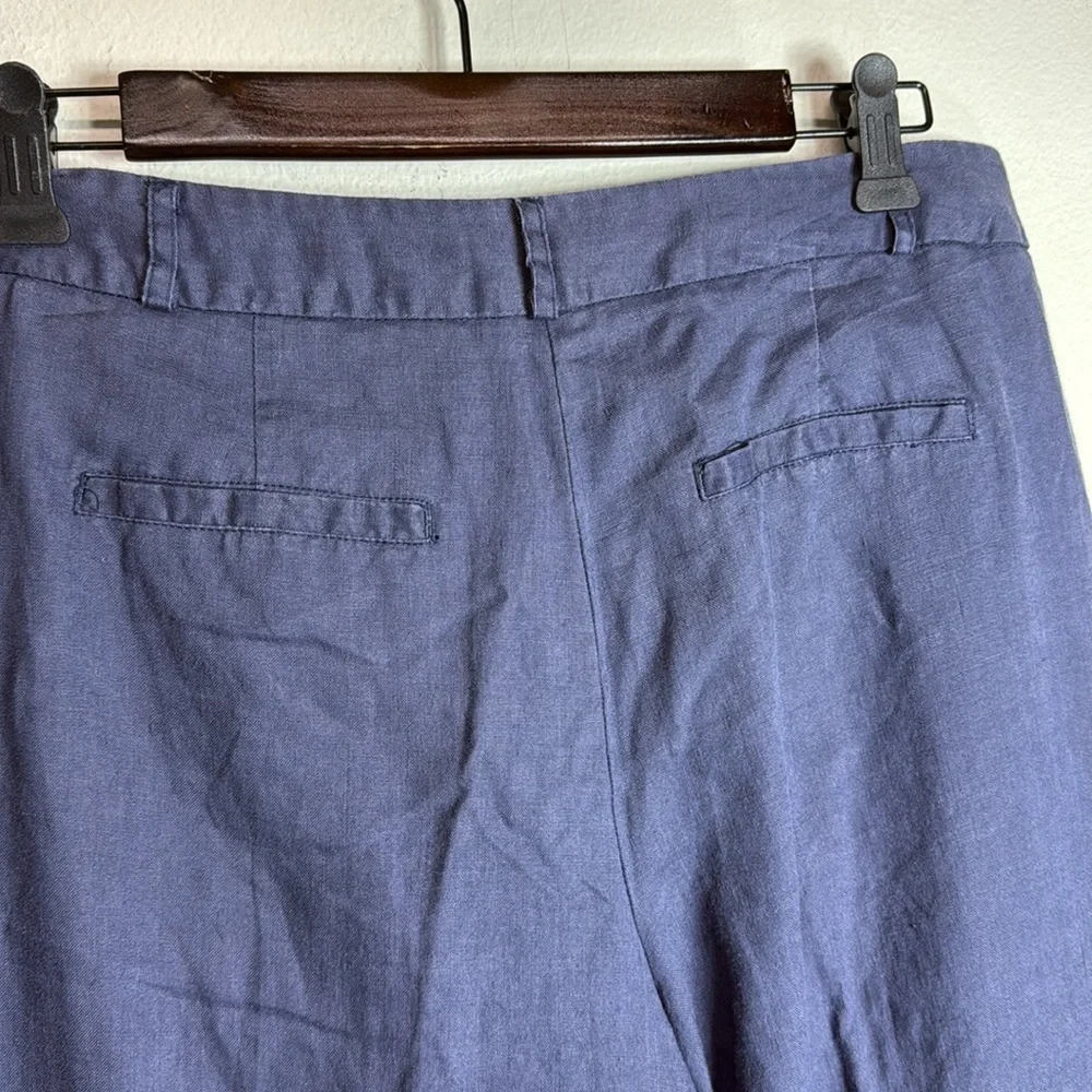 (H1) Koan mid-rise grey-blue straight-leg trousers, 100% linen, women's size 46